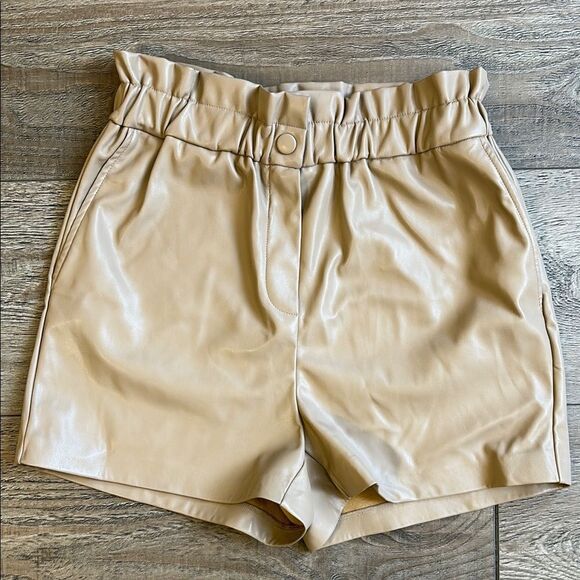Laundry By Shelli Segal Tan Faux Vegan Leather High Waist Shorts - Picture 1 of 5